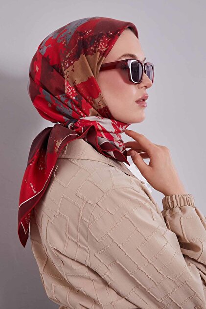 Red Mixed Pattern Twill Silk Scarf