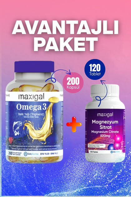Omega 3 Balık Yağı (200 Kapsül) + Magnezyum Sitrat 120 Tablet Avantajlı Paket