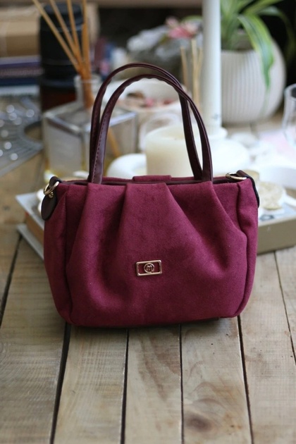 Fibag Burgundy Nubuck Small Size Lined Long Strap Handbag