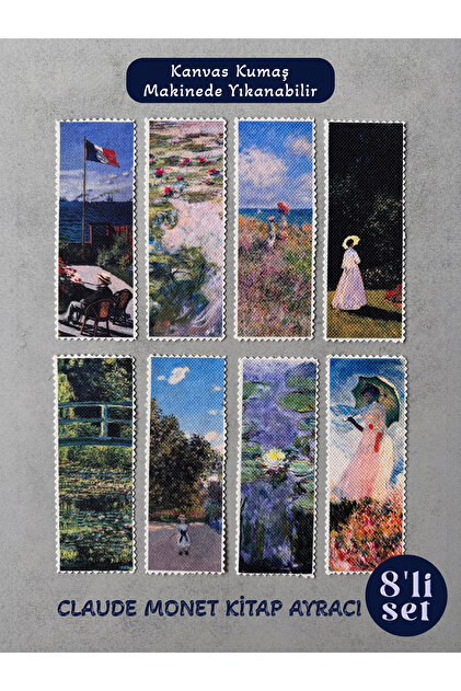 Claude Monet Kanvas Kumaş Kitap Ayracı (8'Lİ) Yıkanabilir