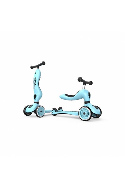 Παιδικό πατίνι 2 σε 1 premium HighwayKick 1 Blueberry, με κάθισμα, σύστημα προστασίας από ανατροπή, ρυθμιζόμενο για παιδιά 1–5 ετών (μέγ. 50 kg)