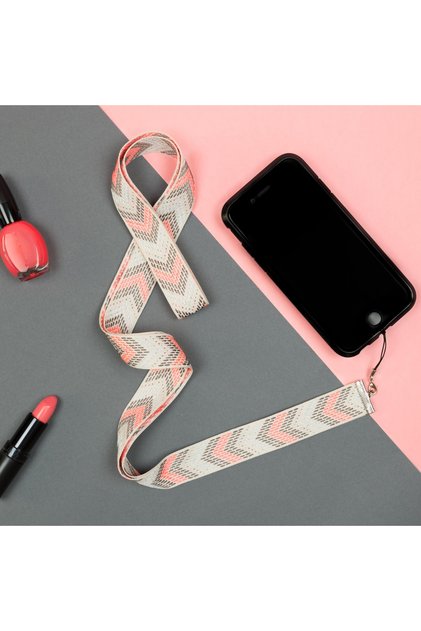 Generic Handmade Mobile Strap - Pink, Grey & Beige