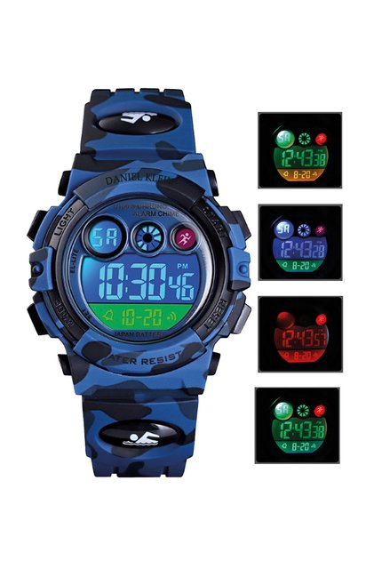 Army Green Camouflage Children's Wristwatch with Alarm and Stopwatch, 4 Different Lights for Age 5-10