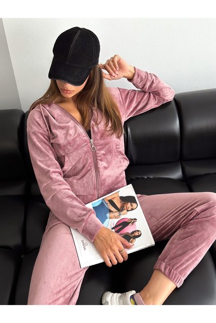 Women's French Velvet Zippered K Hooded Bottom/Upper Set