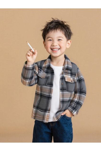 Boys Checked Button Up Pocket Detail Jacket