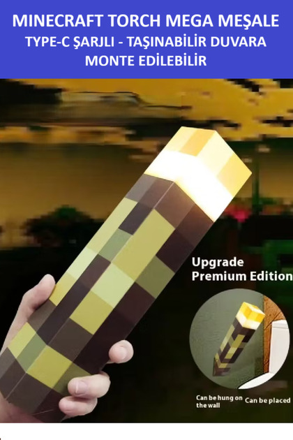Minecraft Torch - Meşale (Şarjlı - Taşınabilir - Duvara Monte Edilebilir Lamba)-Muhteşem Bir Hediye