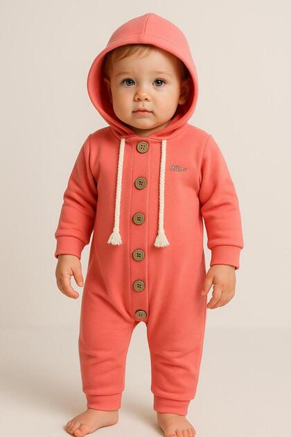 Unisex Baby Hooded Buttons Transitional Jumpsuit