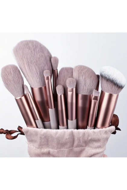 Set de 13 pensule de machiaj premium, moi și pufoase, pentru fond de ten, blush, pudră și fard de pleoape