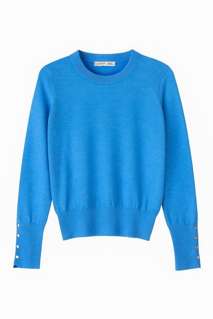 6736 Women's Crew Neck Sleeve Drop Knitwear Sweater Dark Blue