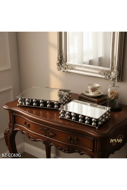 Bead Model 2-Piece Metal Rectangular Mirrored Jardiner Tray 22X32X8Cm - 28X38X8Cm