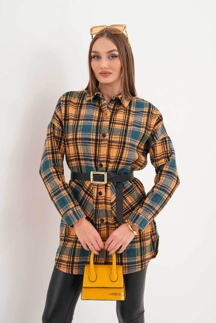 Women's Mustard Yellow Kangaroo Pocket Sport Cut Shirt