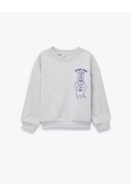 Canavar Baskılı Uzun Kollu Bisiklet Yaka Şardonlu Sweatshirt