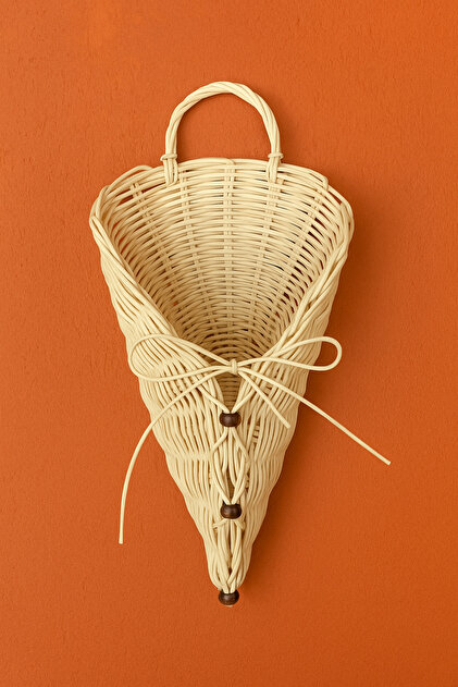 Marena Home El Yapımı Rattan Duvar Çiçekliği 32 cm, Bambu Örgü