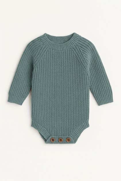 Bebek Örgü Triko Body Zıbın Uzun Kollu Düğmeli Unisex Knitbody