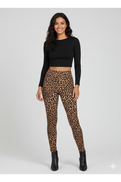 Colanți leopard pentru femei cu căptușeală din fleece material reiat