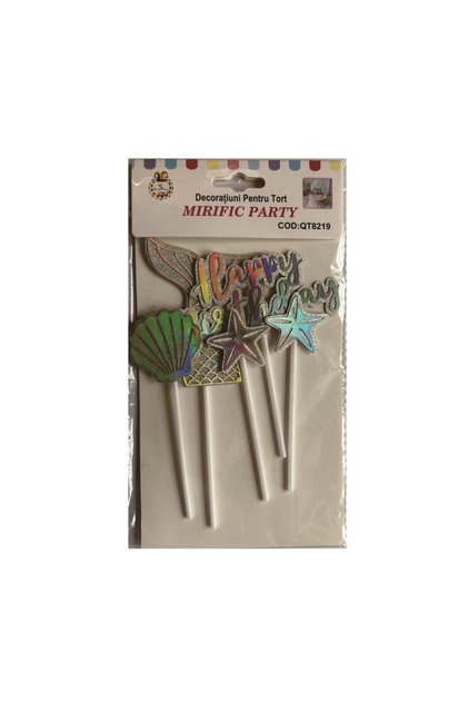 Set de decorațiuni argintii, la mulți ani, sirenă, PPQT8219