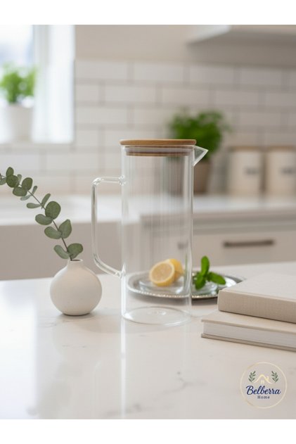 Bambu Kapaklı Borosilikat Cam Sürahi 1200 ML
