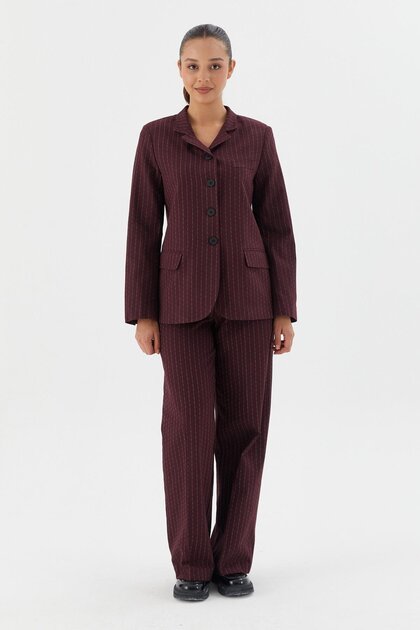 Striped Jacket Pants Set Bordo