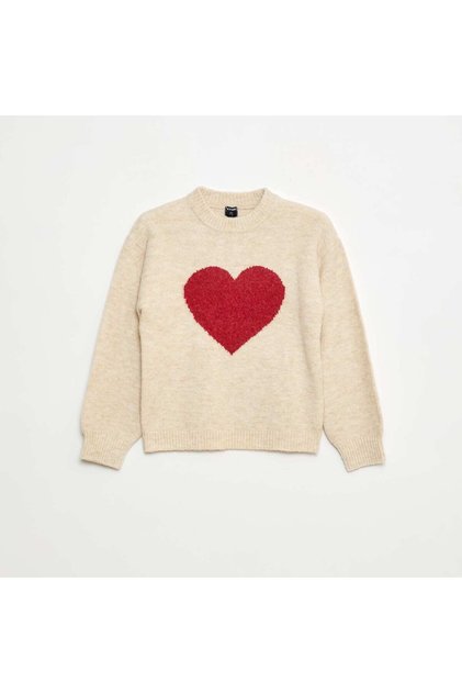 Round Neck Patterned Jumper BEIGE