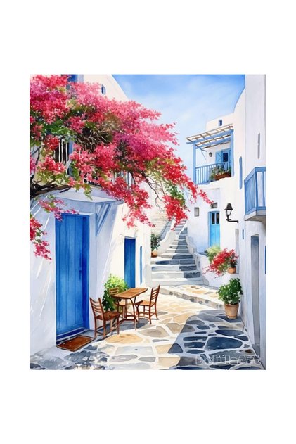 Greek Village Cyclades islands Wall Art Print Poster Decor Artwork, 24x30