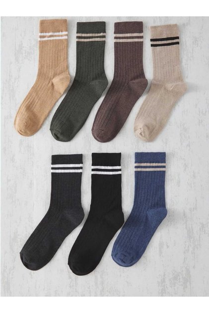 7 Çift Çizgili Desenli Uzun Çorap Unisex