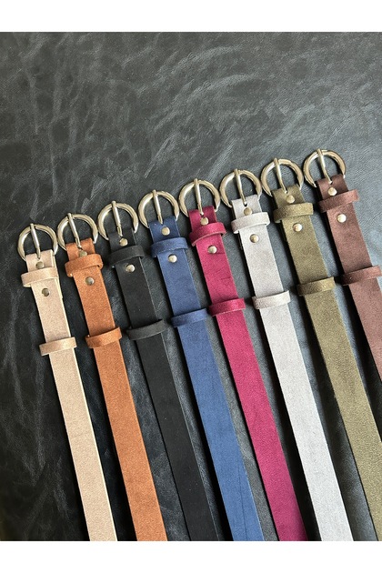 8-Piece Illume Round Suede Women's Silver Buckle Waist Belt Coat Belt Dress Belt Trouser Belt