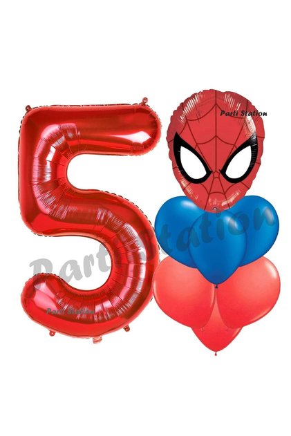 Spider-Man 5 Year Old Balloon and Red Number Balloon Birthday Party Set Navy Blue Balloon Set