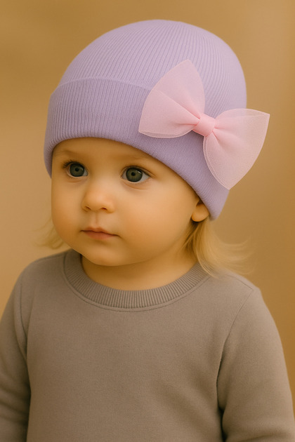 Flexible Ribbed Knit Tulle Bow Detailed Beret