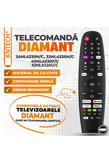 Telecomanda LED Diamant 24HL4330H/C, 32HL4331H/C, 40HL4330F/C, 43HL5530U/C, Youtube, Netflix, Prime Video