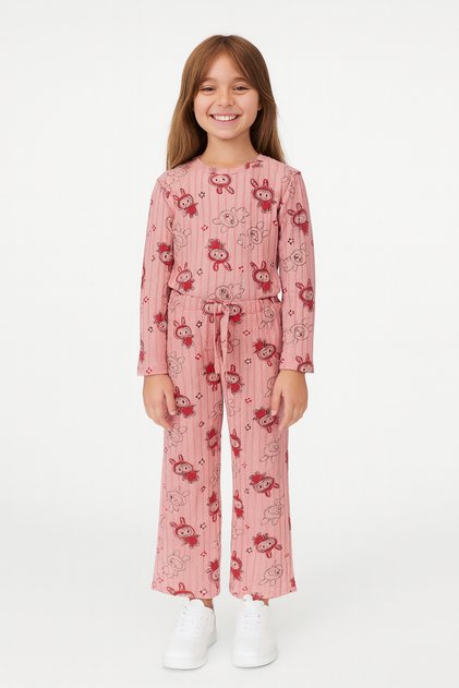 Girls' Pajama Bottoms with Elastic Waist and Rabbit Print