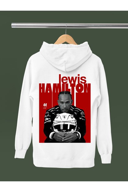 Lewis Hamilton Printed Cotton Long Sleeve Ribbed 3 Thread Hooded F1 Sweatshirt