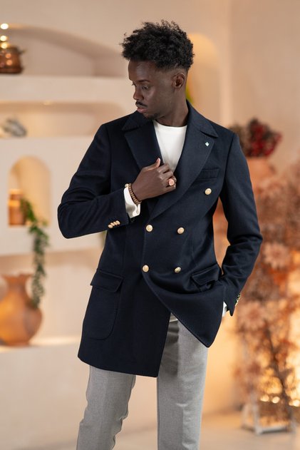 Italian Collar Woolen K Double-Breasted Cashmere Coat