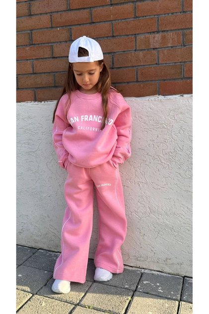 Girl's Printed Wide Leg Fleece-Lined Piece Set