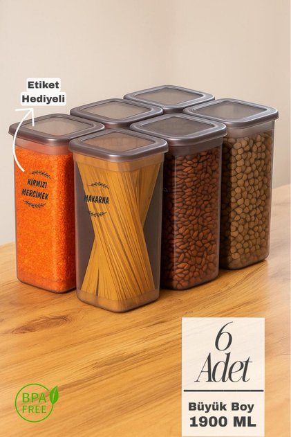 6-Piece Large Size Labeled Food Storage Container - Storage Container - Legume Storage Container Set 1900 ml