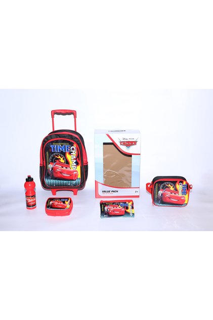 Cars 5 in 1 Value Pack-16" Trolley Bag with Lunch Box, Bottle, Pencil Case & Lunch Bag for Boys