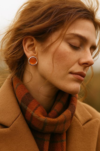 Gold Detailed Colorful Round Steel Vintage Earrings