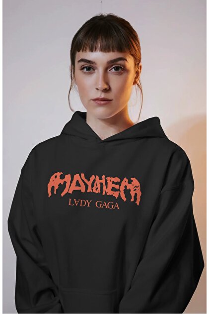 Fuddy Moda Unisex Lady Gaga Sırt Baskılı Kapüşonlu Sweatshirt