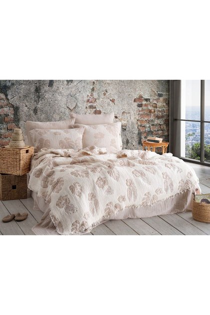6 PARÇA 9 KATLI %100 PAMUK MÜSLİN YORGAN TAKIMI BEJ