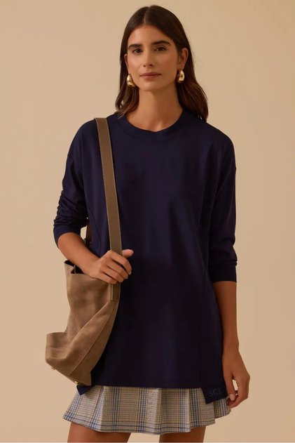 Kadın Sıfır Yaka Basic Tunik - Lacivert
