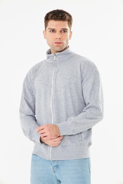 Men's Full Zip Cotton Tracksuit Top Gray Melange 9507-g
