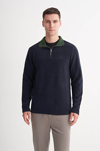 Slim Fit Dik Yaka Lacivert Erkek Sweatshirt 56430