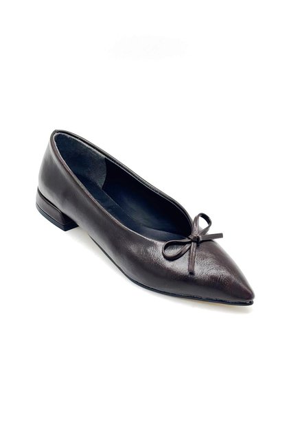 Bow Detailed Casual Women's Ballerina Flats Brown