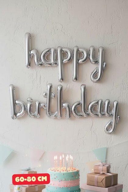 Silver Happy Birthday Written Foil Balloon Handwritten Happy Birthday Balloon