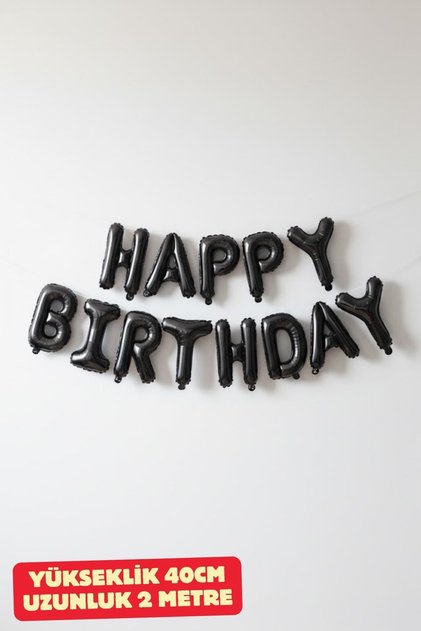 Siyah Happy Bırthday Folyo Set Balon Doğum Günü Helyum Doğum Günü Süs Kutlama Çocuk Doğum Günü