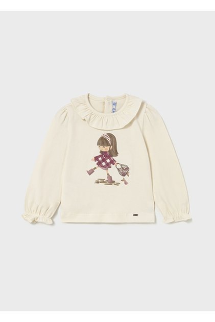 Cream Baby Girl Ruffle Collar Long-Sleeved T-Shirt 2076