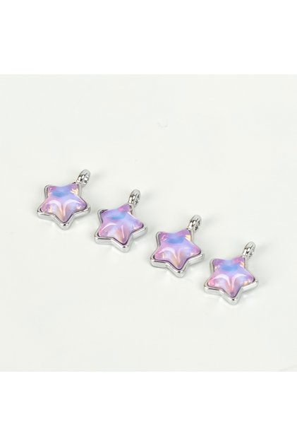 1 Adet - 12 mm Yıldız Desenli Taşlı Uç, Charm Uç, Rodyum Kaplama 1.Kalite Kararmaz