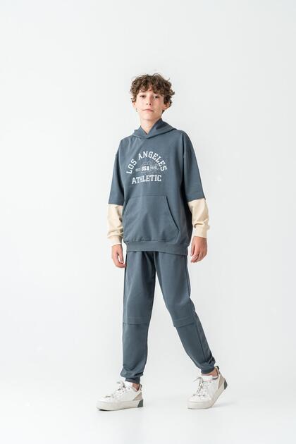 Los Angels Athletic Printed Hooded Boys' Kangaroo Pocket Bottom Top Tracksuit Set