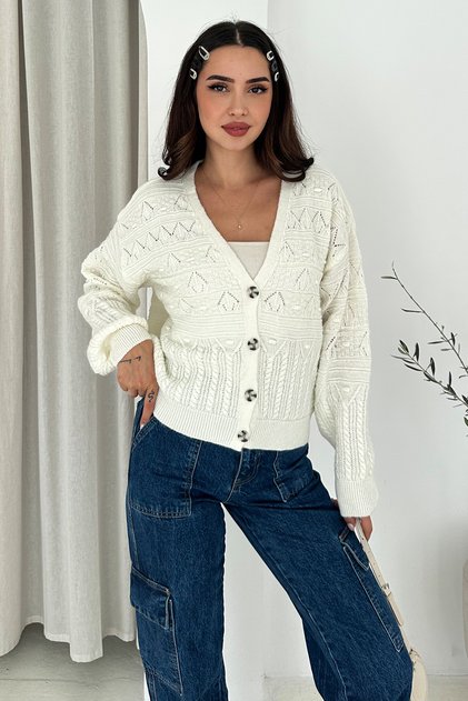 Women's V-Neck Buttoned Knit Cardigan – Textured Grace
