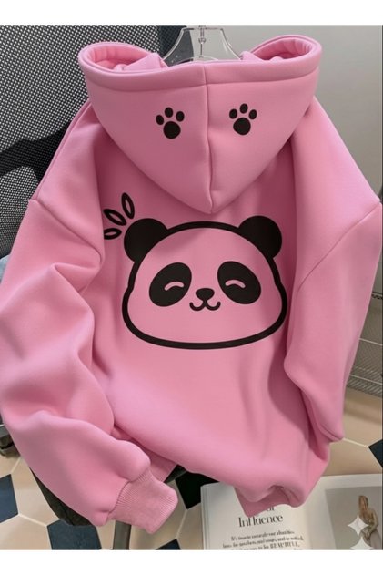 Kadın/Unisex Funny Panda ve Sevimli Pati Baskılı Hoodie