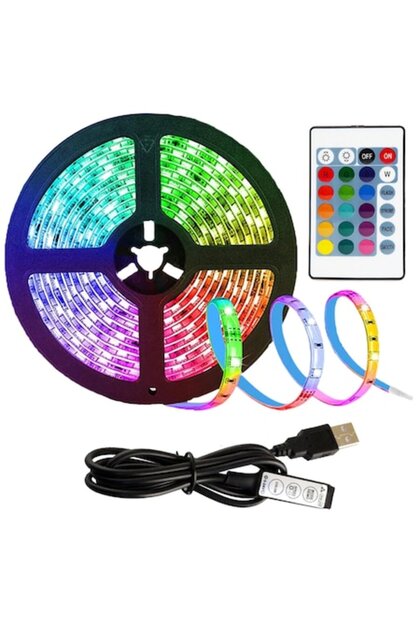 Bandă LED RGB pentru iluminare ambientală, telecomandă cu 24 de butoane, multicoloră, 3 m